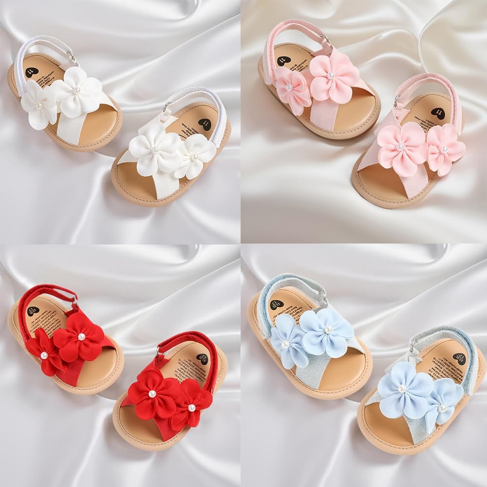 Infant Baby Girls Summer Sandals with Flowers Soft Sole Newborn Princess Firs…
