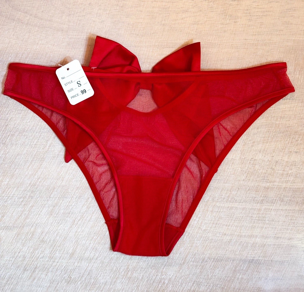 Sz Small ❤️ Victoria Secret Bow Red Women Mesh Sexy Panties