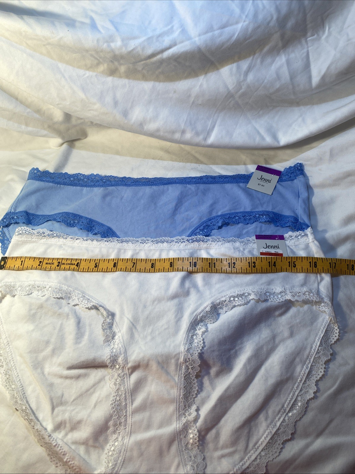 2 Jenni Intimates Lace Trim Hipster Underwear 1 White & 1 Baby Blue New W/Tag