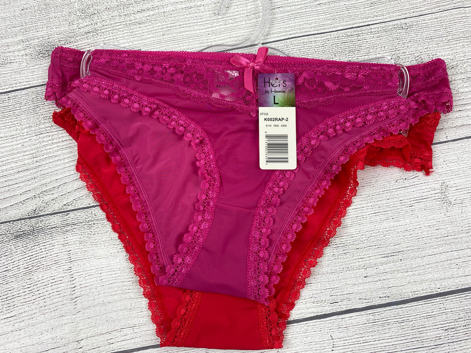 Hers By Herman 2 Pack Panty Pink Red with Lace Sexy Panties Select Large, Small