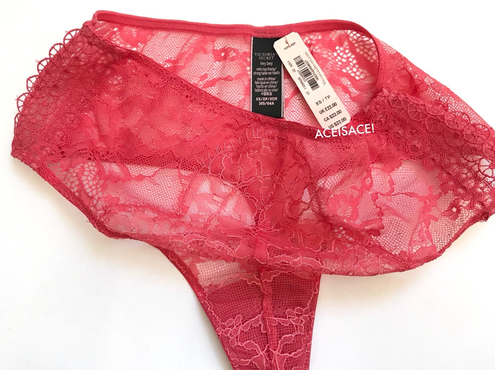 NWT*Victoria’s Secret VERY SEXY MID-RISE FLORAL*MESH THONG PANTY–PINK–XS/XP