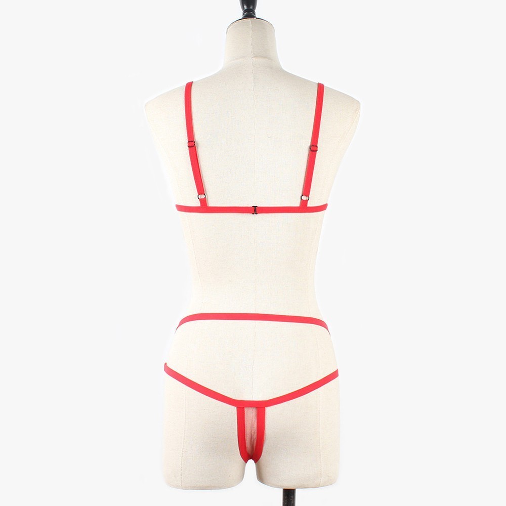 Bandage Bra Set M-2XL Mesh Nightwear See-through Set Sexy Spandex Thong