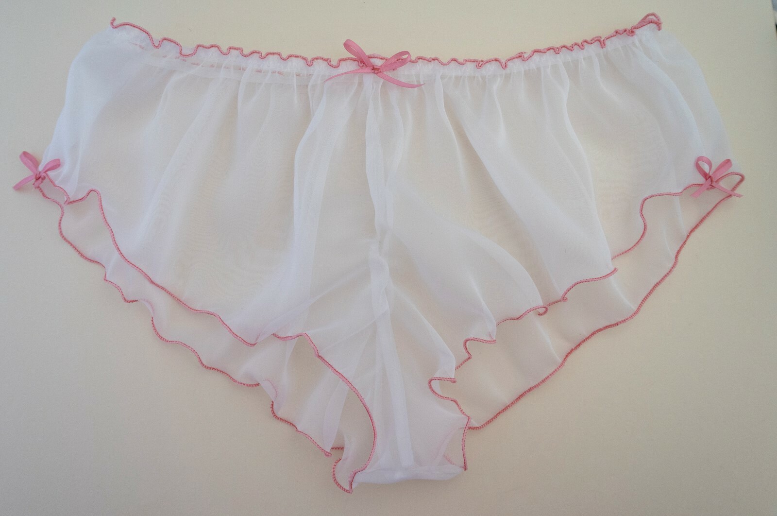 French Knickers Sheer Chiffon panties White with Pink lingerie underwear sexy