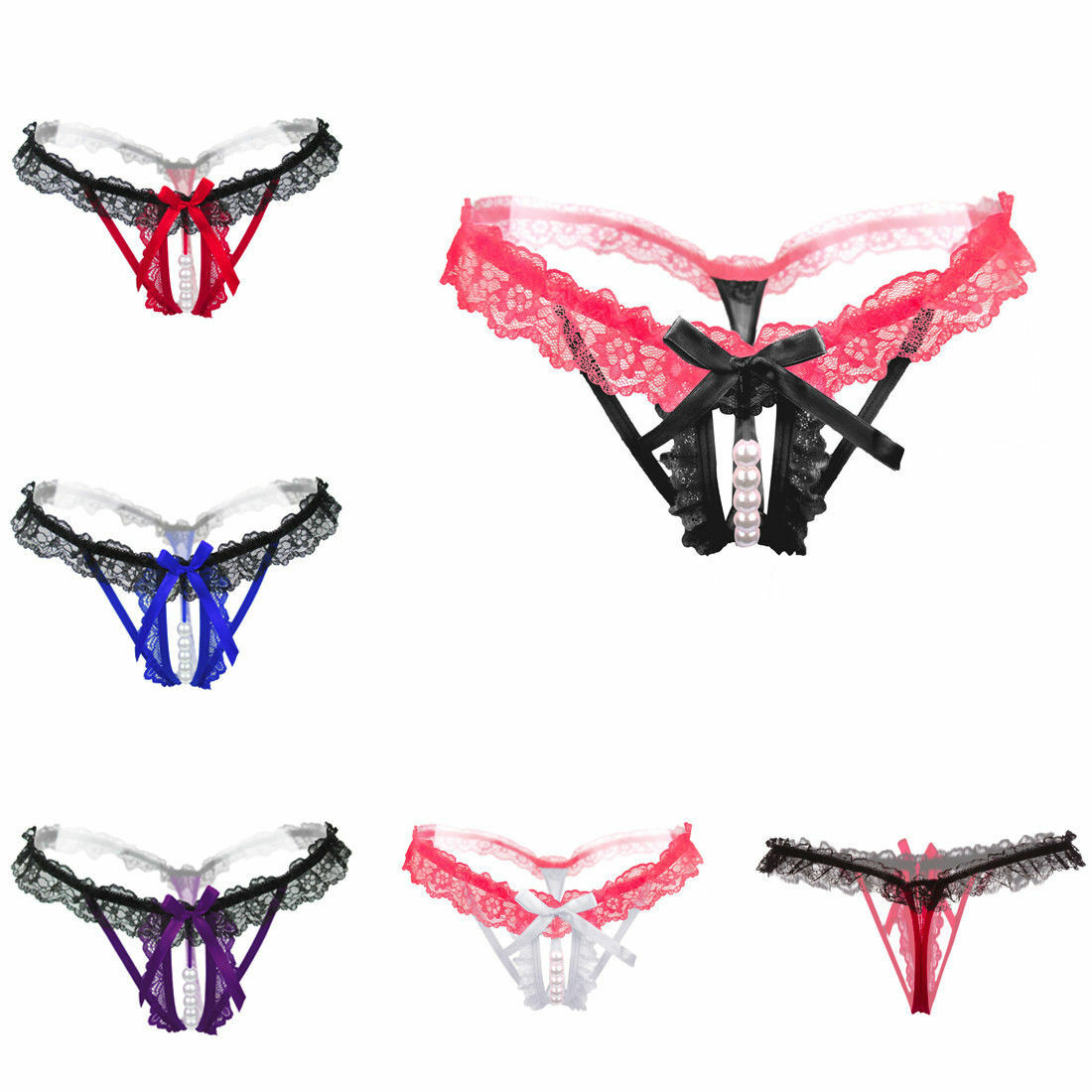 Sexy Women Pearl Lace Thong G-string Panties Lingerie Underwear Crotchles T-back