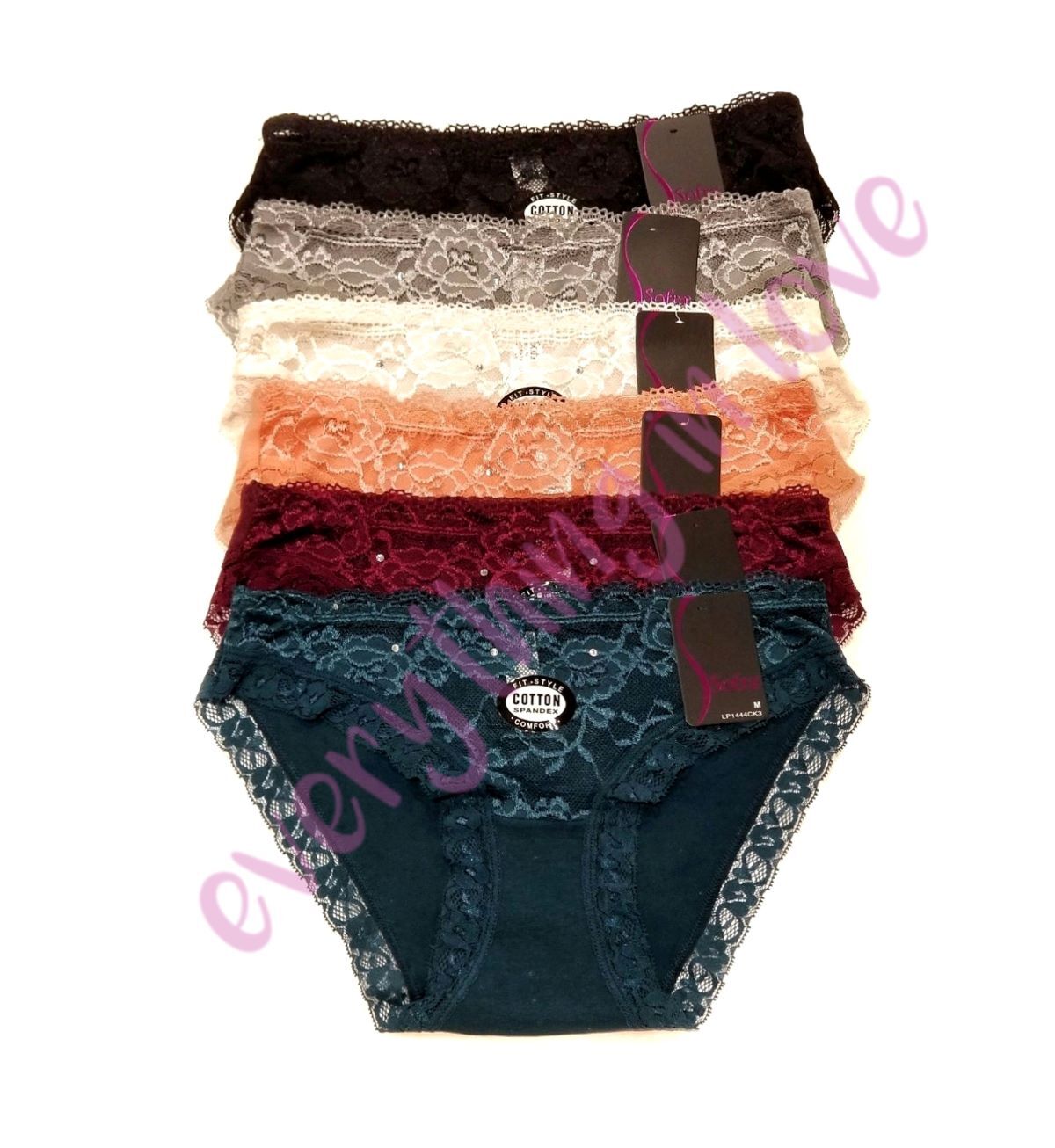 Women Rhinestones Lace Front Comfortable Cotton Sexy Bikini No show panties