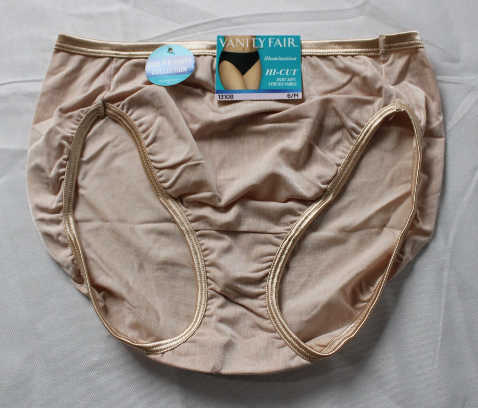 Vanity Fair Women’s Illumination Hi-Cut Silky Soft Brief AC2 Beige Medium NWT
