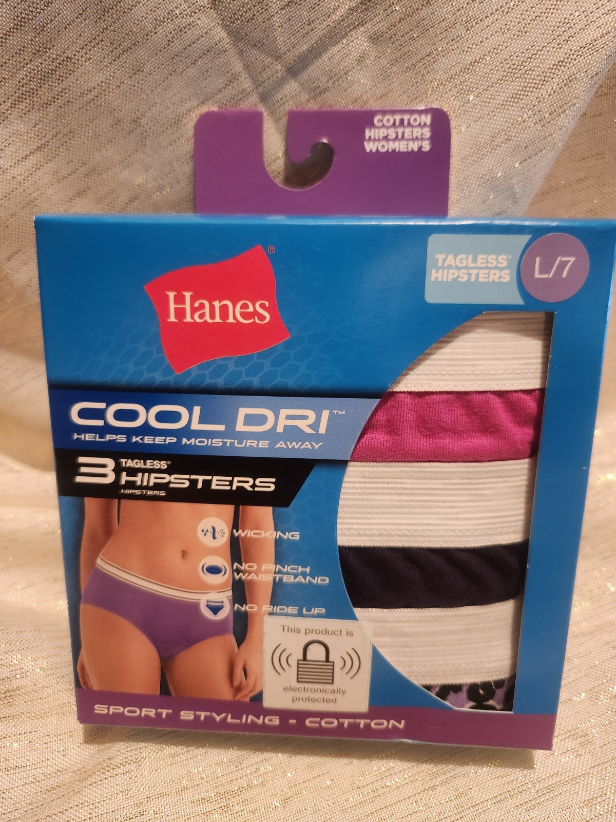 Hanes Cool Dri Women’s Tagless Hipsters 3 Pack Underwear Size L 7 NEW