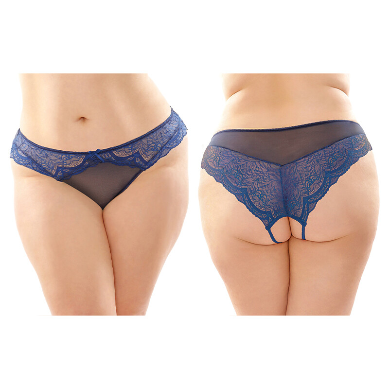 Fantasy Lingerie Cassia Crotchless Lace & Mesh Panty 6-Pack Navy Queen Size