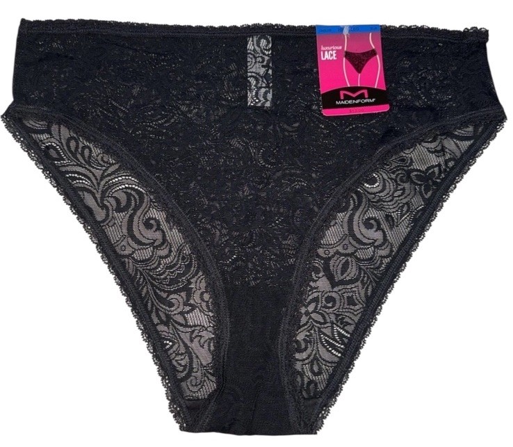 Maidenform Womens Size XL 8 High Leg Panty DMSLHB Stretch Lace BLACK Nylon Blend