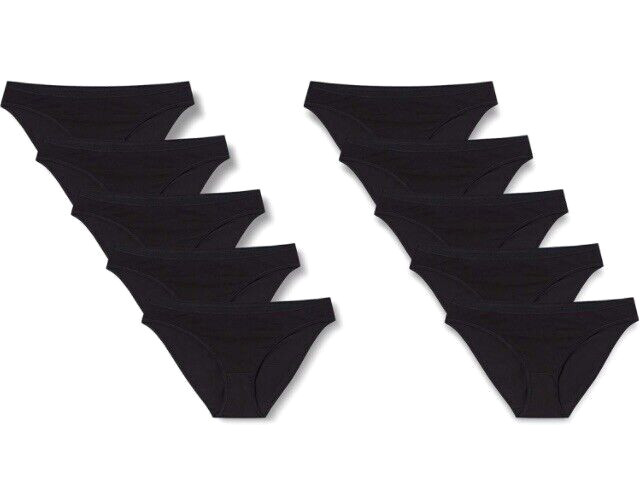 Iris & Lilly Womens Cotton Bikini Knickers UK 14 Black 10 Pack Underwear