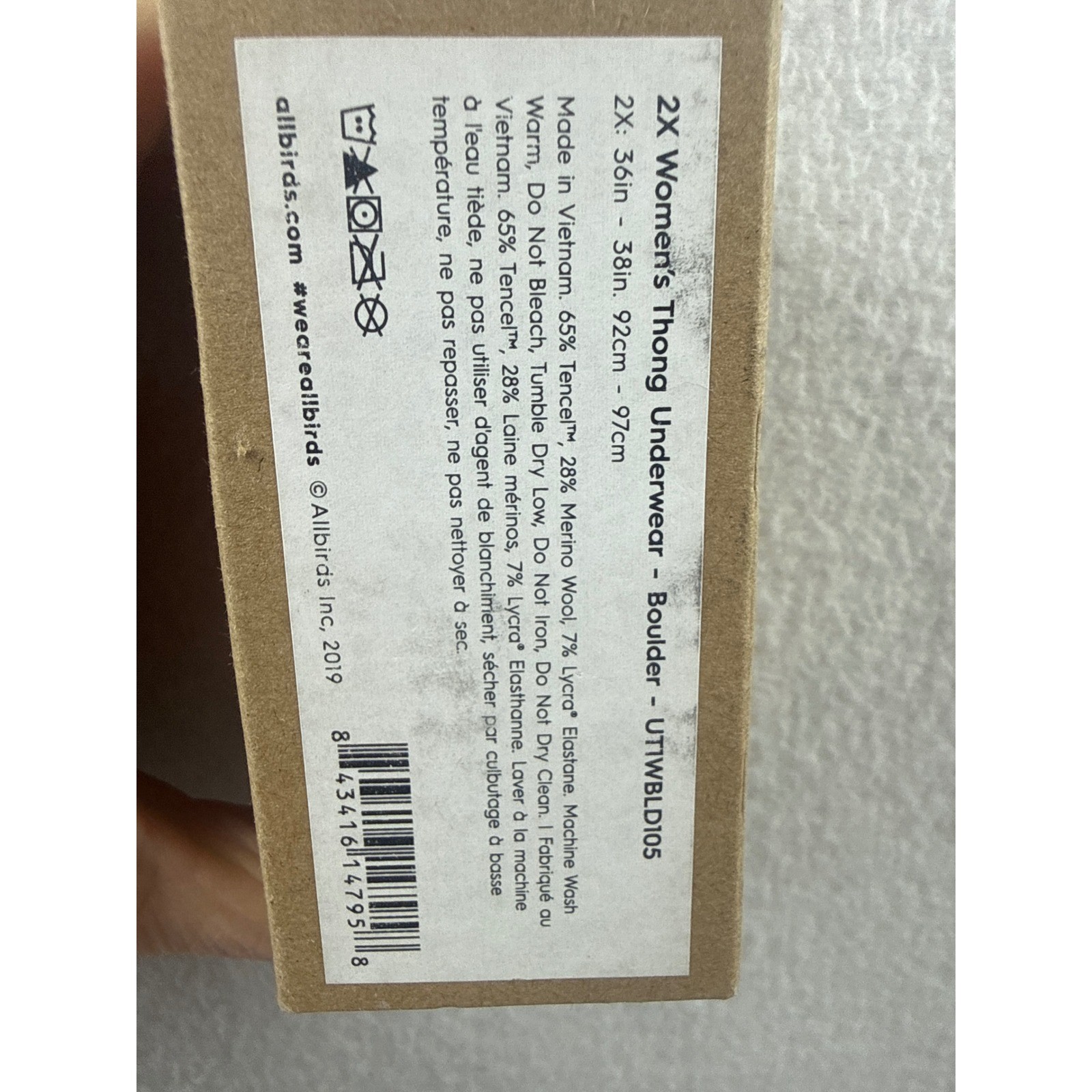 Allbirds Trino Thong Underwear Boulder Grey Merino Wool Tencel 2X UTWBLD105