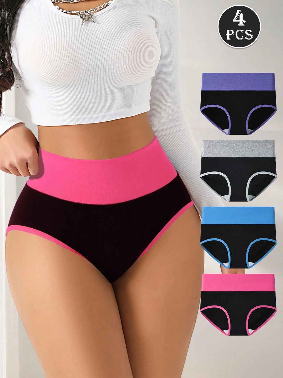 4 Pack/Pack High Waisted Cotton Women’s Underwear in Sporty Cheap24