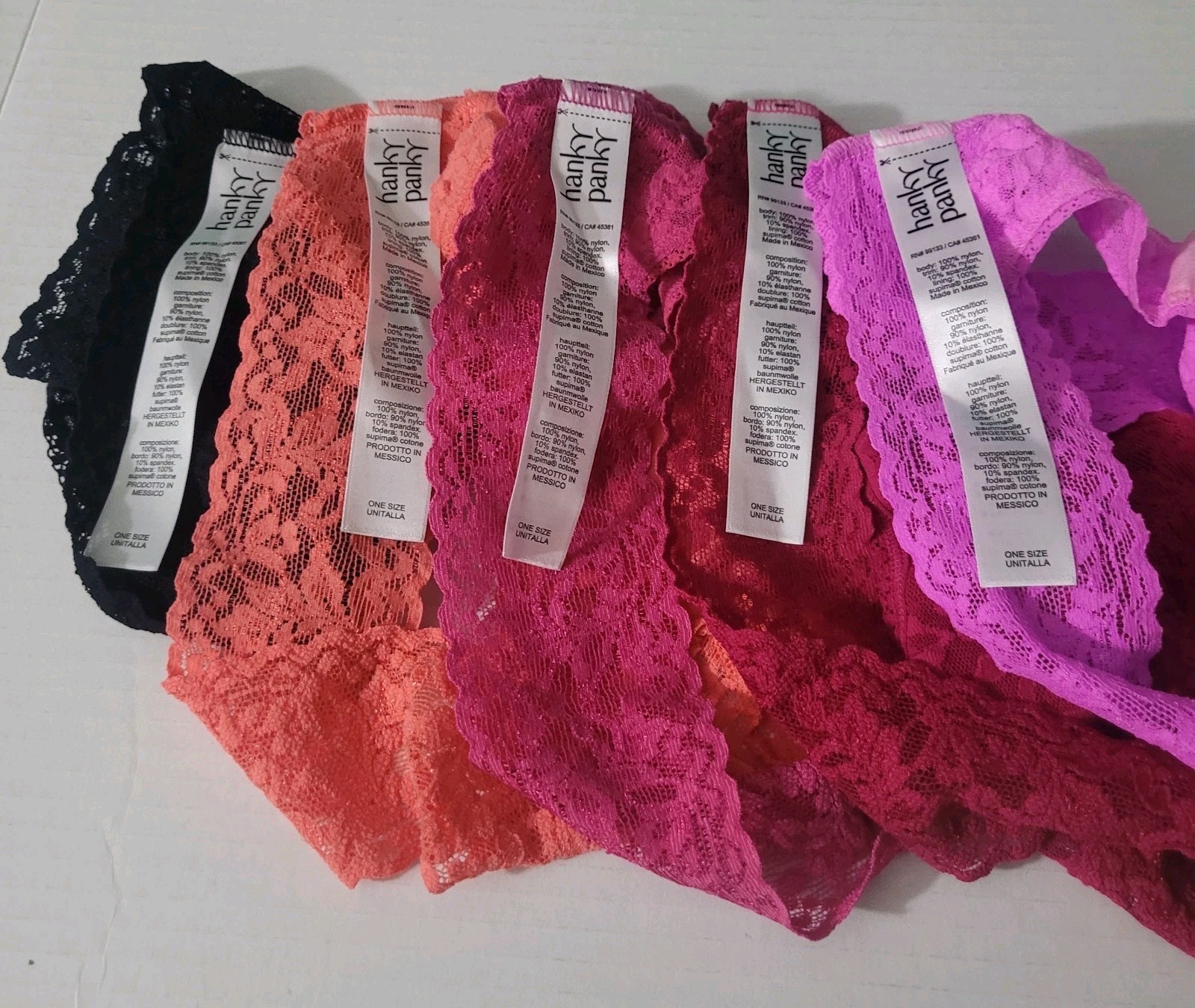 HANKY PANKY LACE LOW RISE THONG SET OF 5 ASSORTED COLORS ONE SIZE