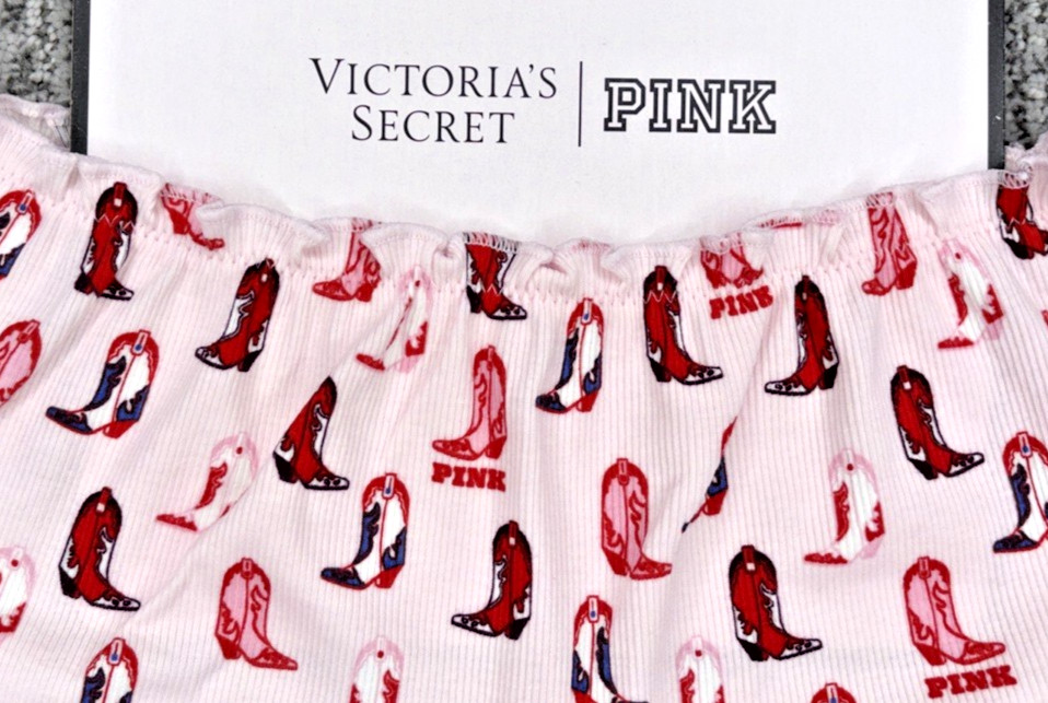 Victoria’s Secret PINK NWT Small Pink Cowgirl Boots Boyshort Panty Ruffle Cutout