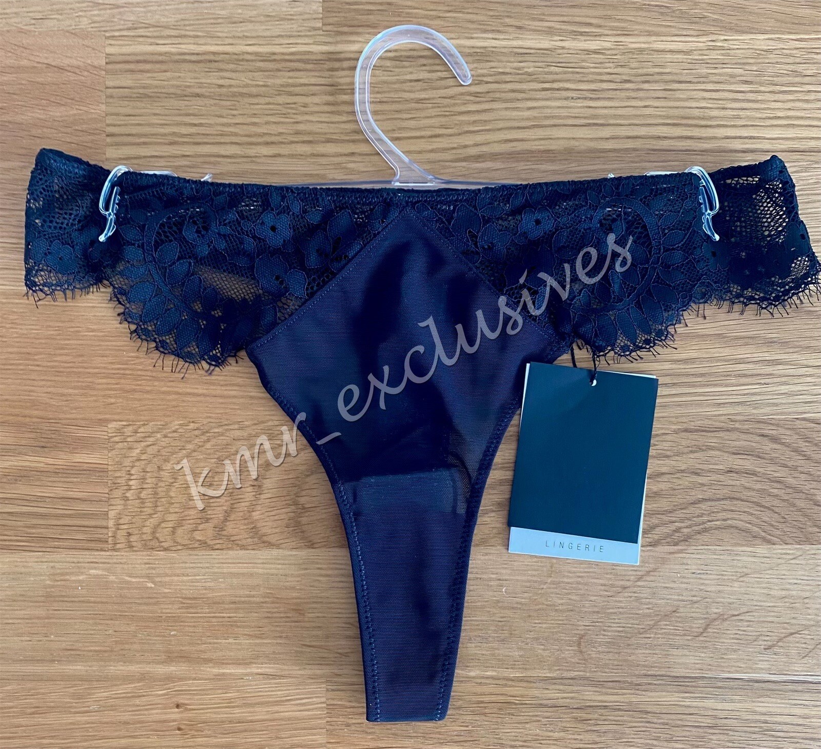 NWT Zara Lingerie Lace/ Semi-Sheer Mesh Thong Underwear in Black Size:S MSRP:$17
