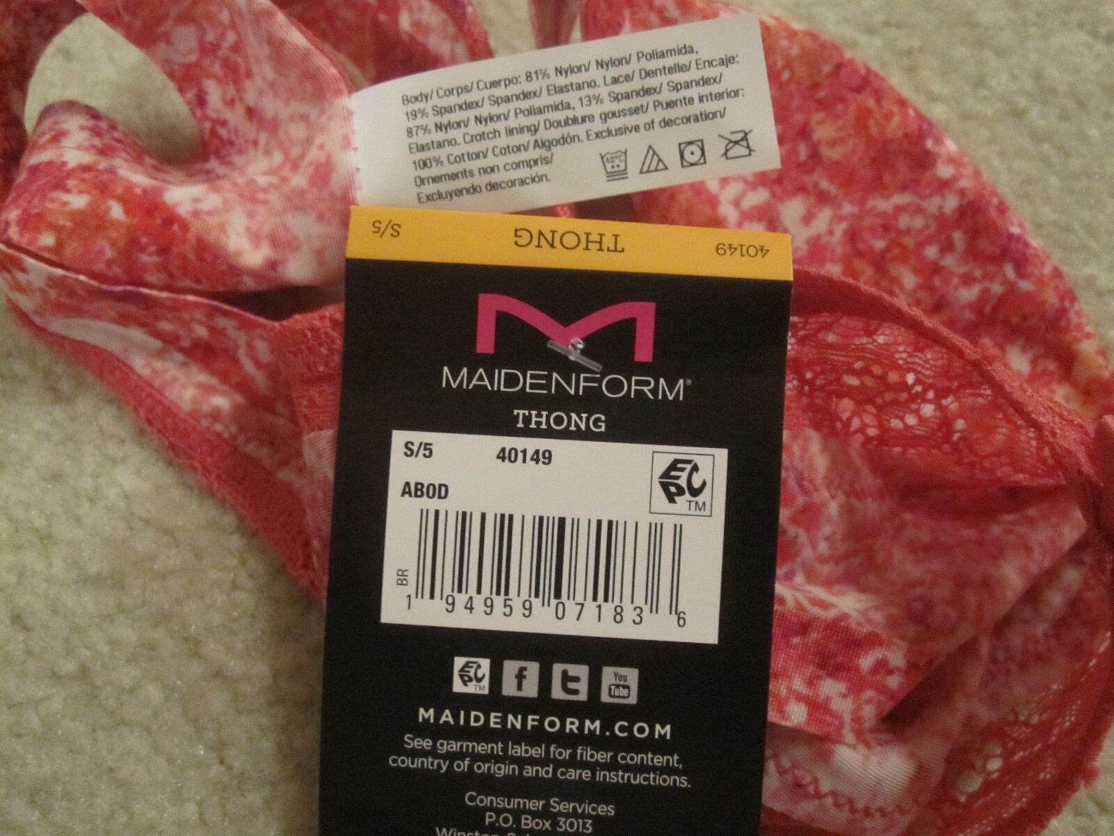 Maidenform ladies panties comfort devotion thong size 5 S style 40149