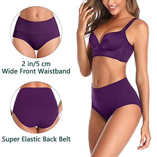 High Waisted Womens Cotton Postpartum Underwear No Muffin Top(Large,Dark,5-Pack)
