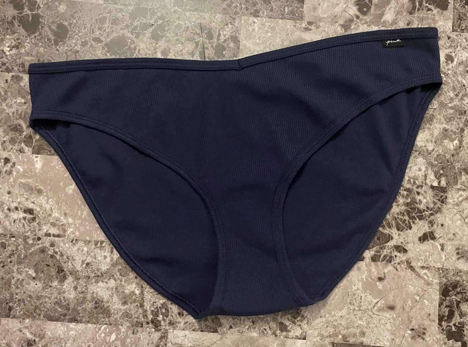 NWT VICTORIA’S SECRET PINK XXL NAVY BLUE LOGO TAG RIB RIBBED KNIT BIKINI PANTIES