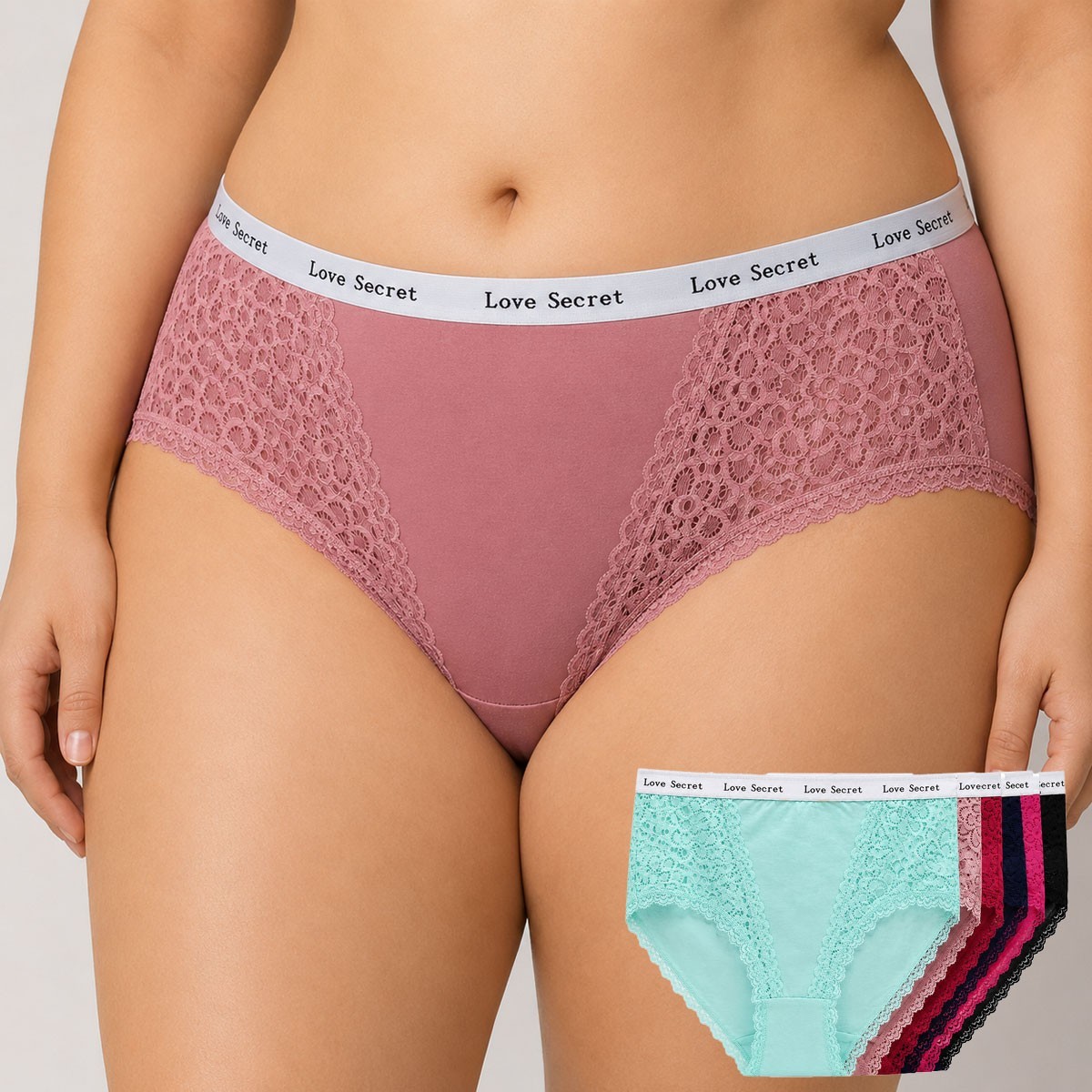 6 Pack 2XL 3XL 4XL Plus Size Women Cotton Brief Lace Trim Love Secret Waist