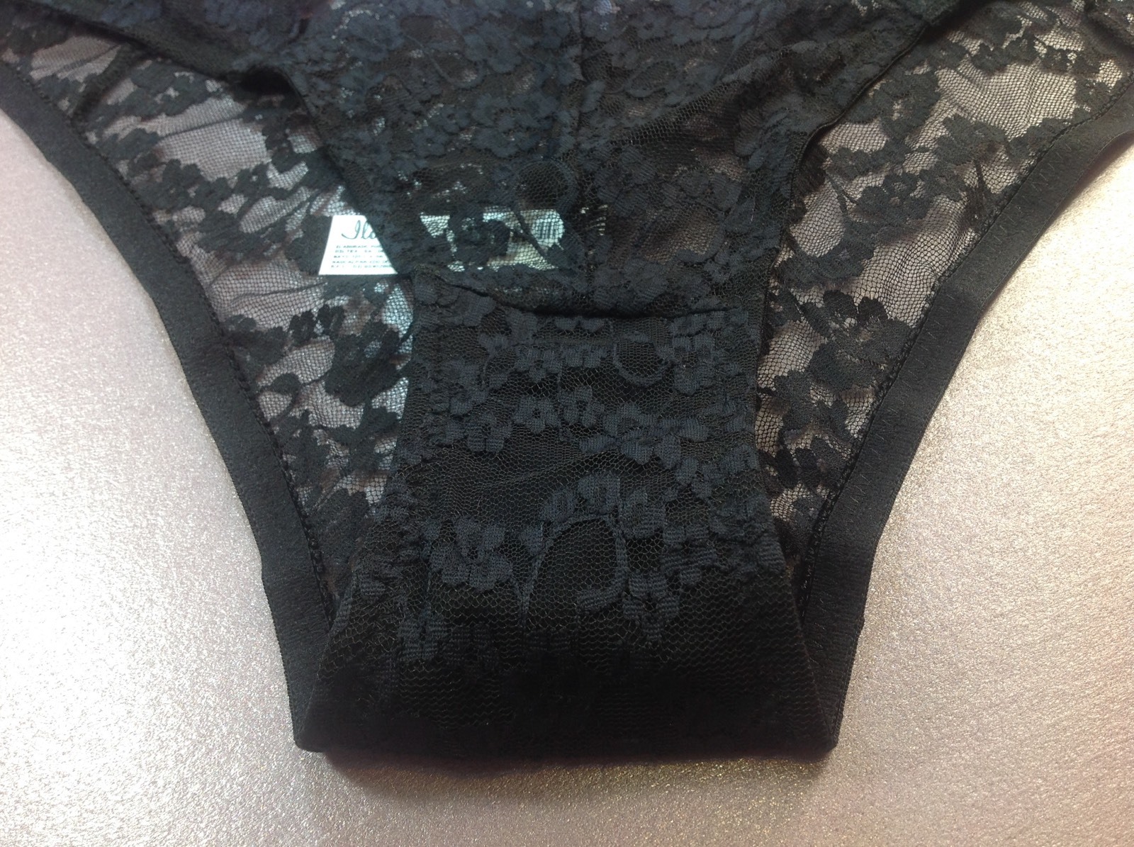 Women Panties,Bikinis ILUSION Size L. Black Floral Fishnet W/Decorations