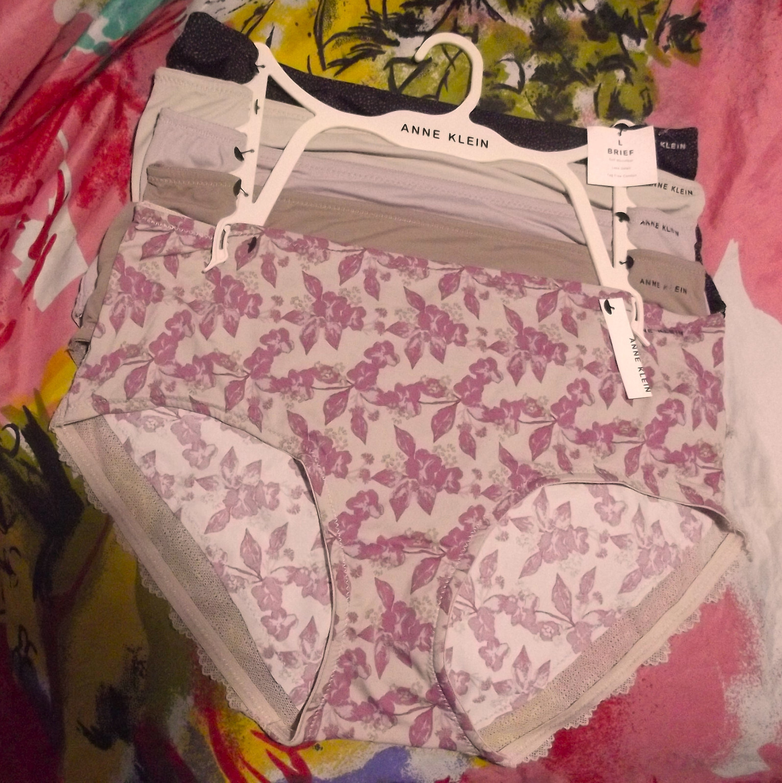 5 NEW ANNE KLEIN AK15873 SOFT MICROFIBER LACE BACK DETAIL BRIEF PANTIES L