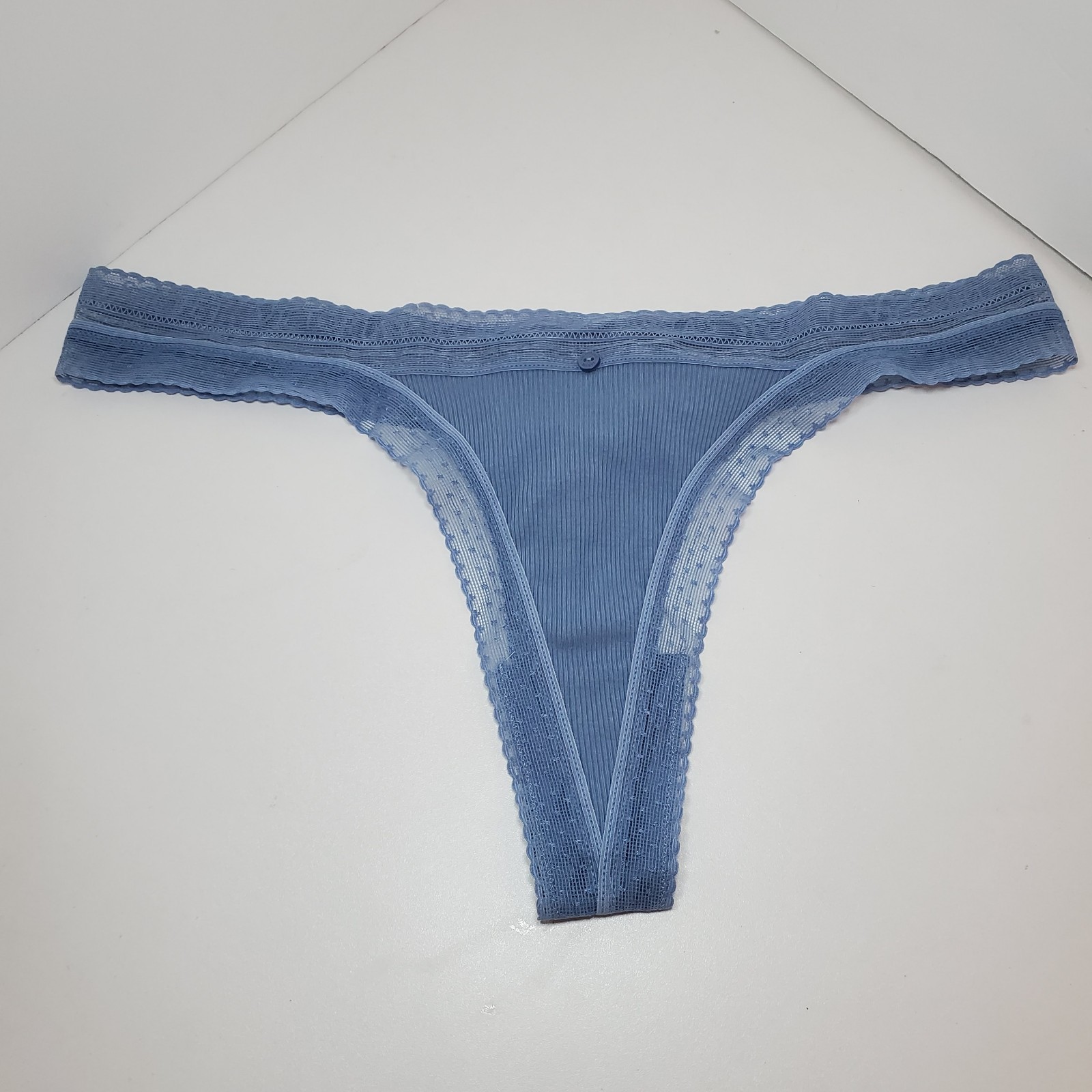True Vintage 90s Victoria Secret Blue Low Rise Sz XL Thong Sexy Sheer Trim NWT