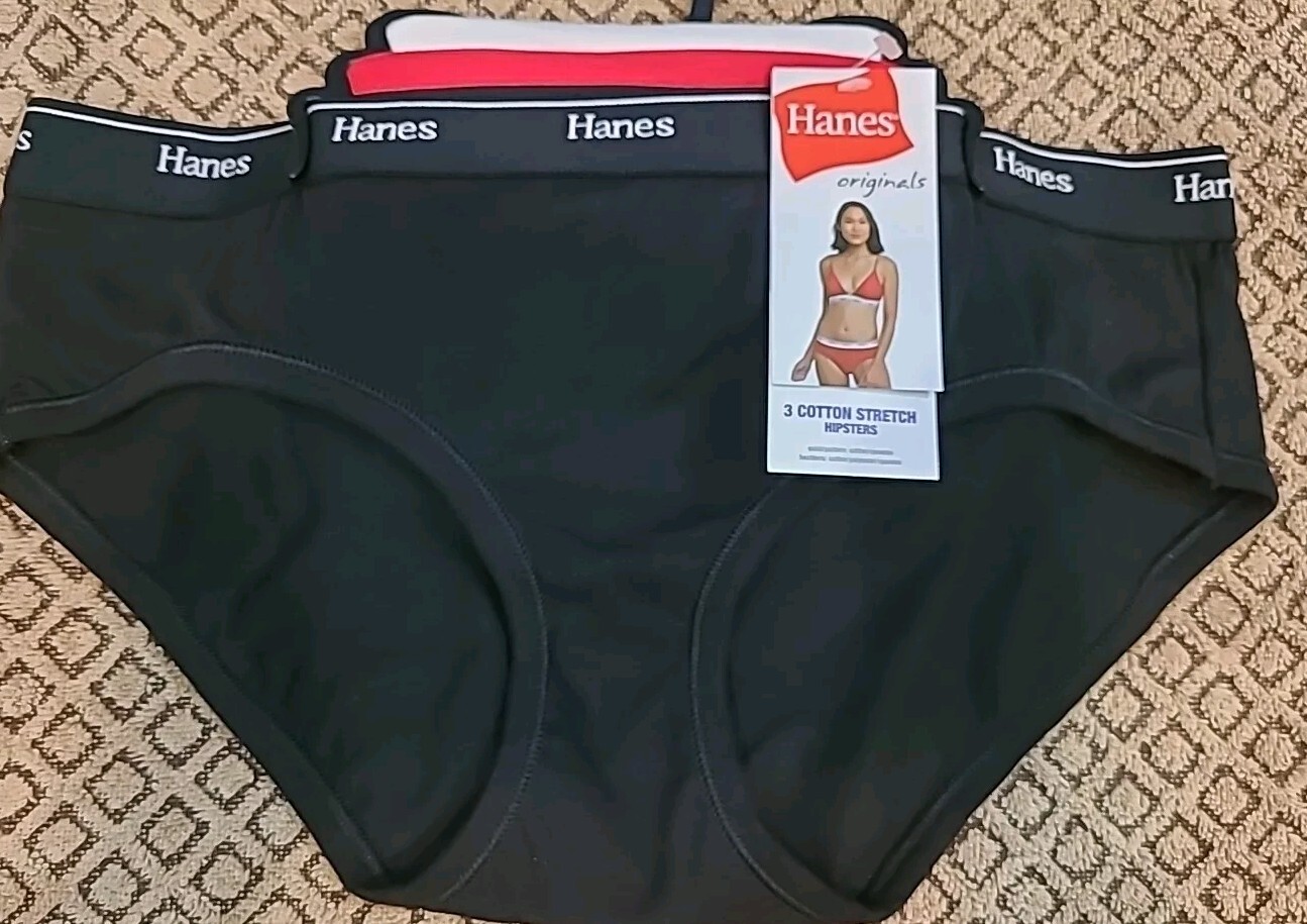 HANES LOGO LASERBOND 3 Pr Hipster Panties Breathable Stretch Cotton 6/M nwt
