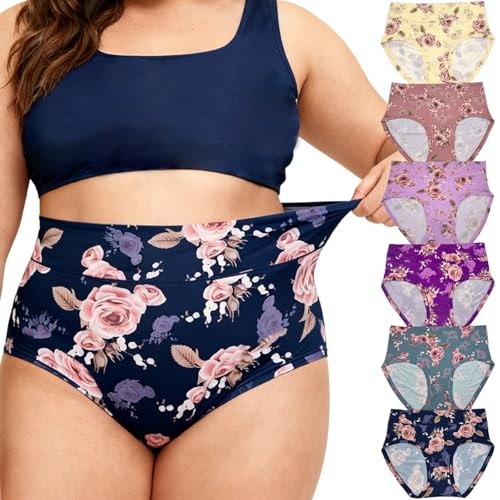 Womens Underwear XL-5XL Plus Size Ladies Panties 5X-Large Rose Floral Panties