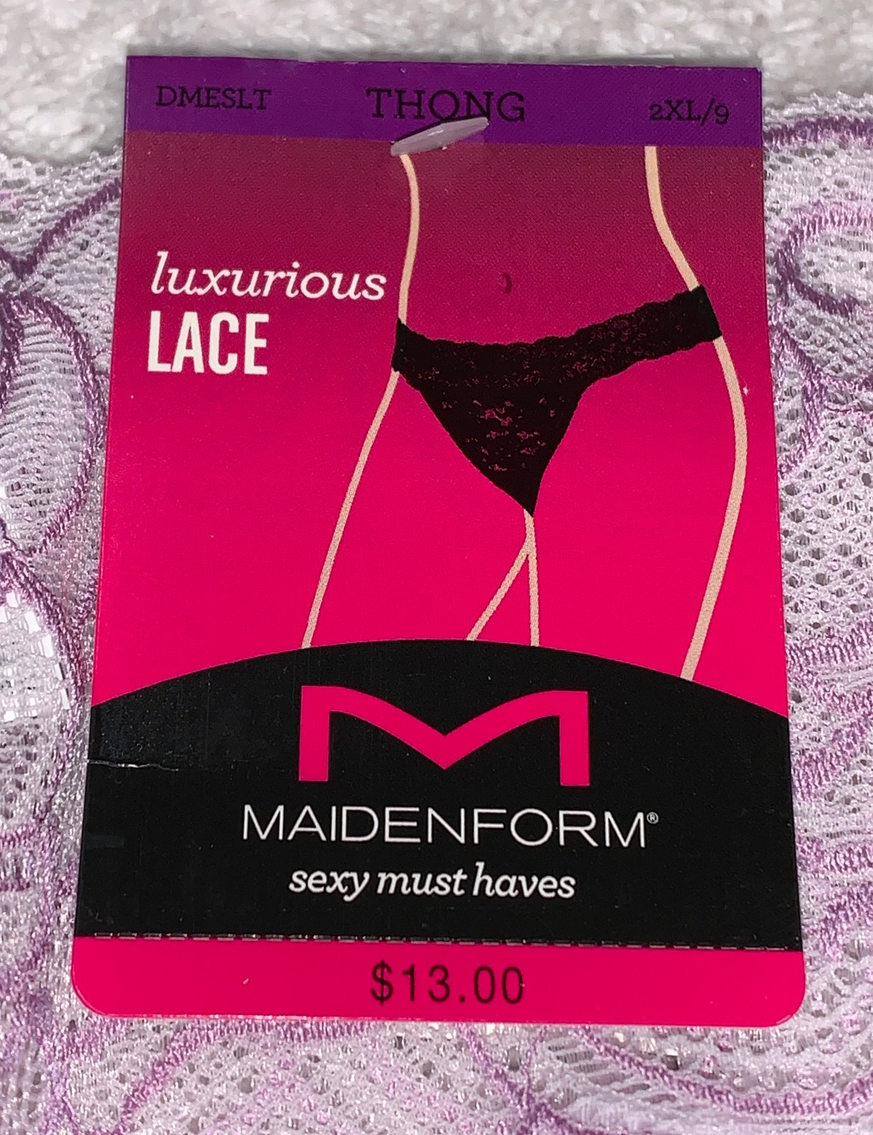 MAIDENFORM Sexy Must Haves Luxurious Bloom Lace Lilac Thong Panty Womens Sz L 7