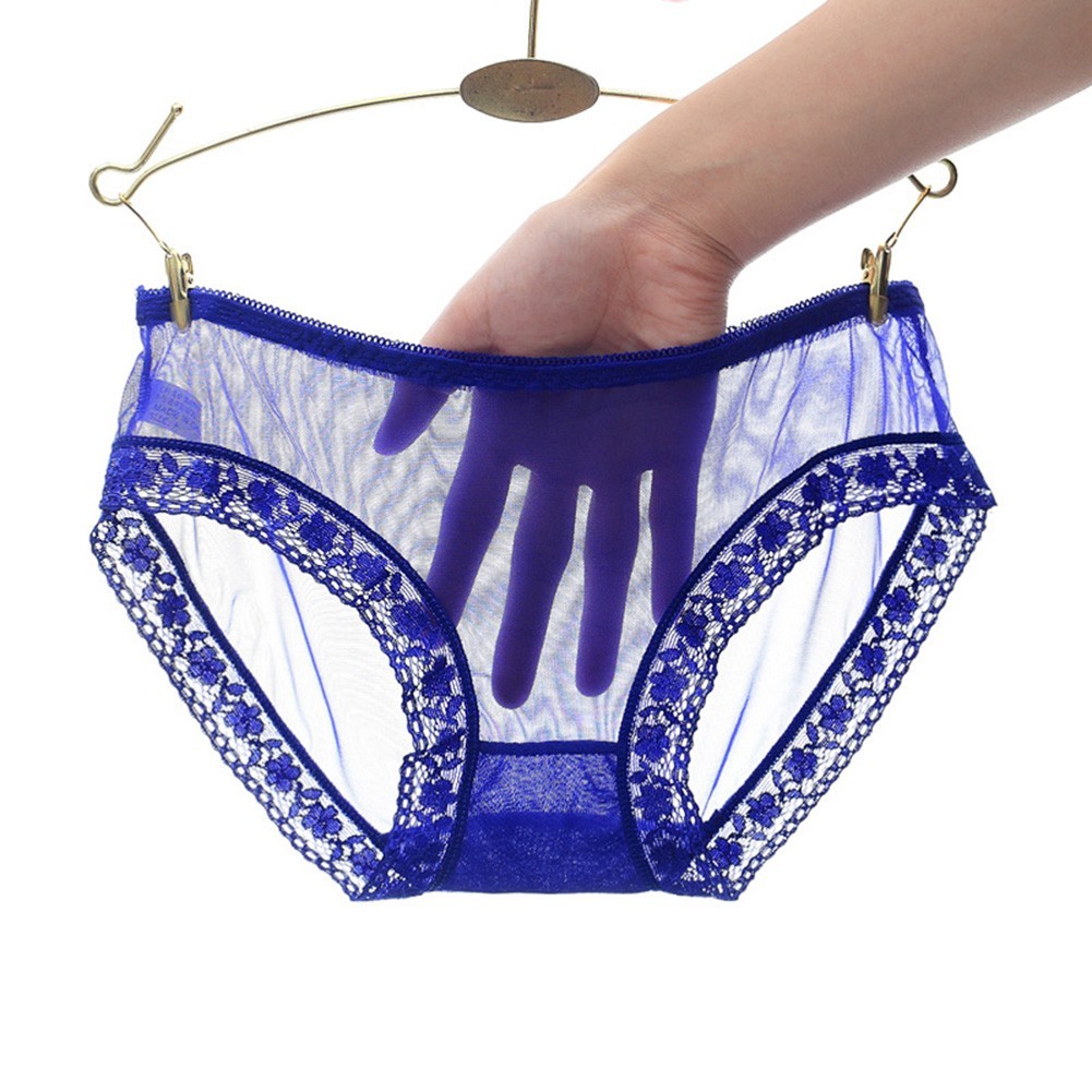Womens Low Waist Transparent Lace Mesh Briefs Solid Color Nylon Spandex Blend