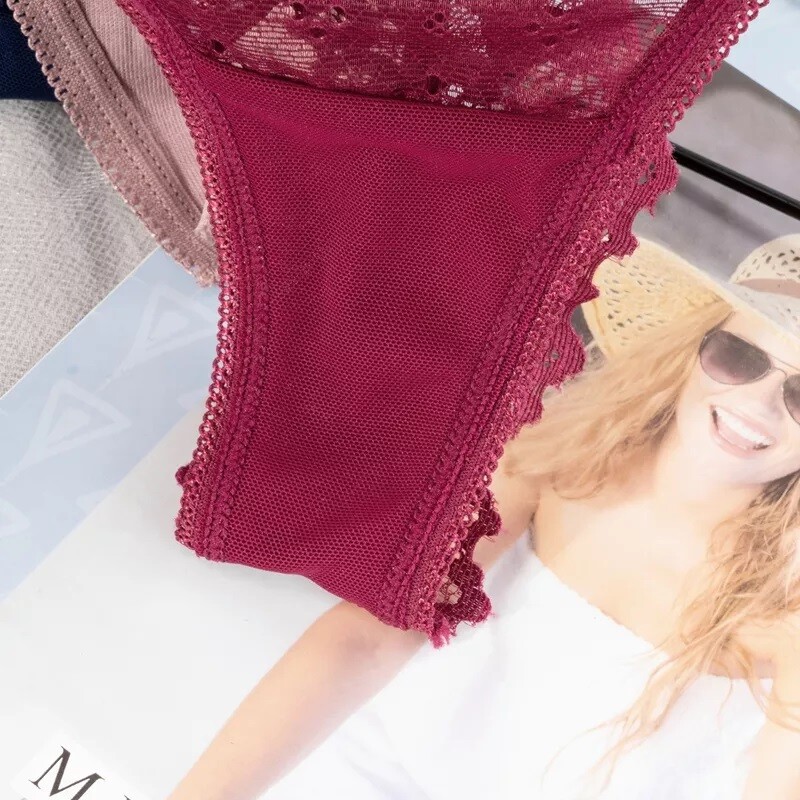 Women High Rise Silky Lace Sexy Floral Panties Thongs Knickers Underwear 3 Pack