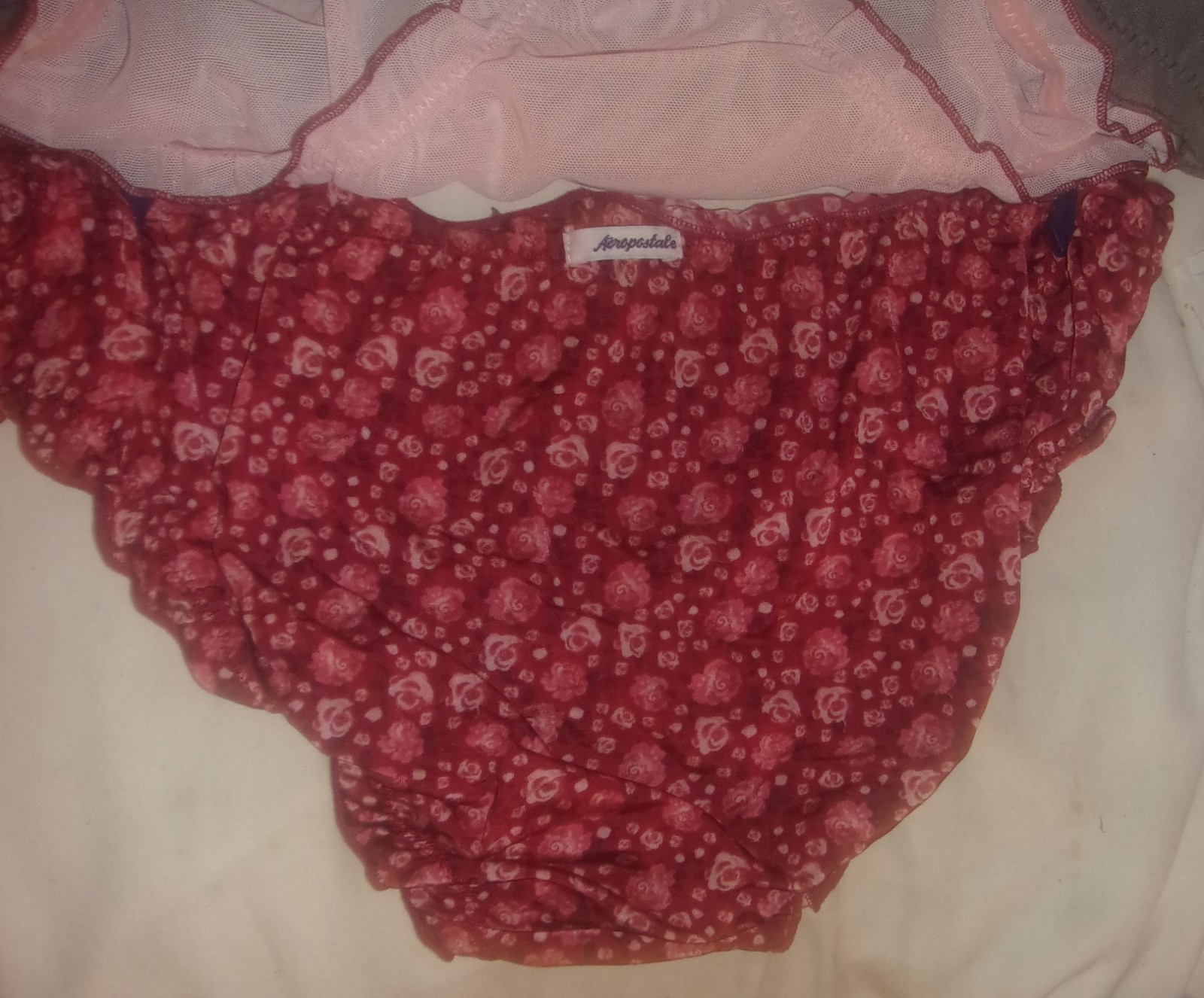 AEROPOSTALE PANTIES SIZE LARGE 3 PACK SKIMPY AND SEXY GRAY, PINK, RED W FLOWERS