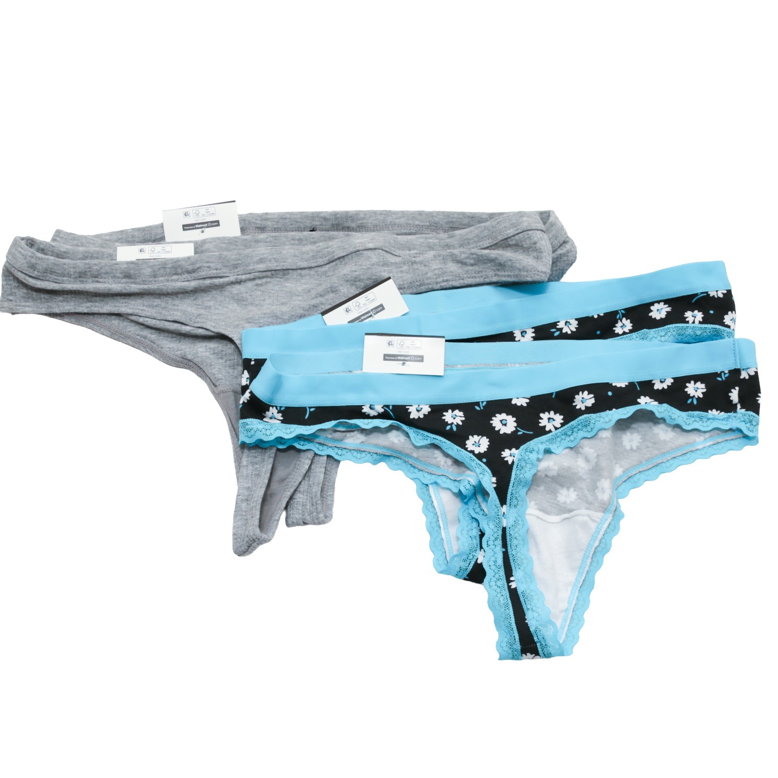 NOBO Thong Underwear Lot of 4 Medium 7-9 2-Gray & 2-Black Daisy Floral Lace