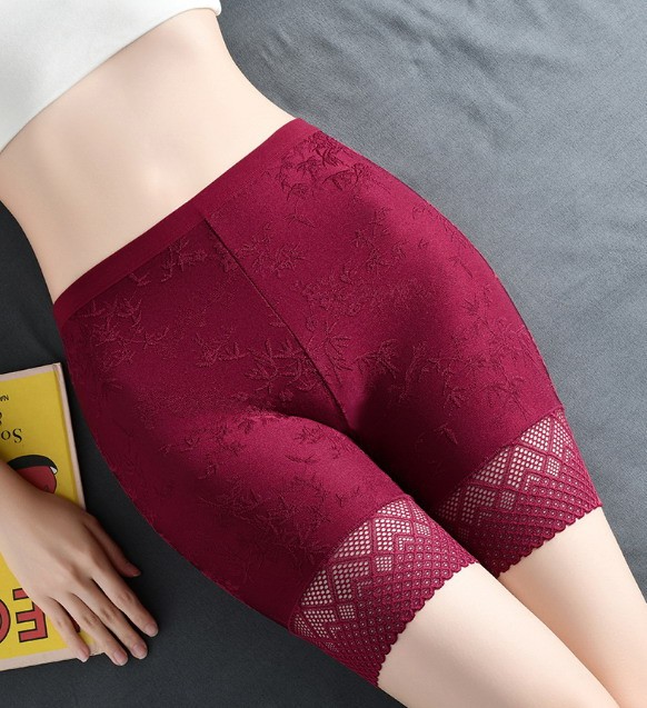 Women High waist Leggings Floral lace ice silk Plus size safety Underpants 92261