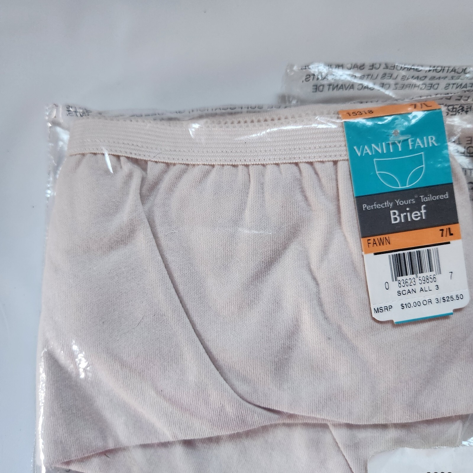 2 Vanity Fair Panties Perfectly Yours Briefs/Underwear 7/L Fawn/Tan 15318 NEW
