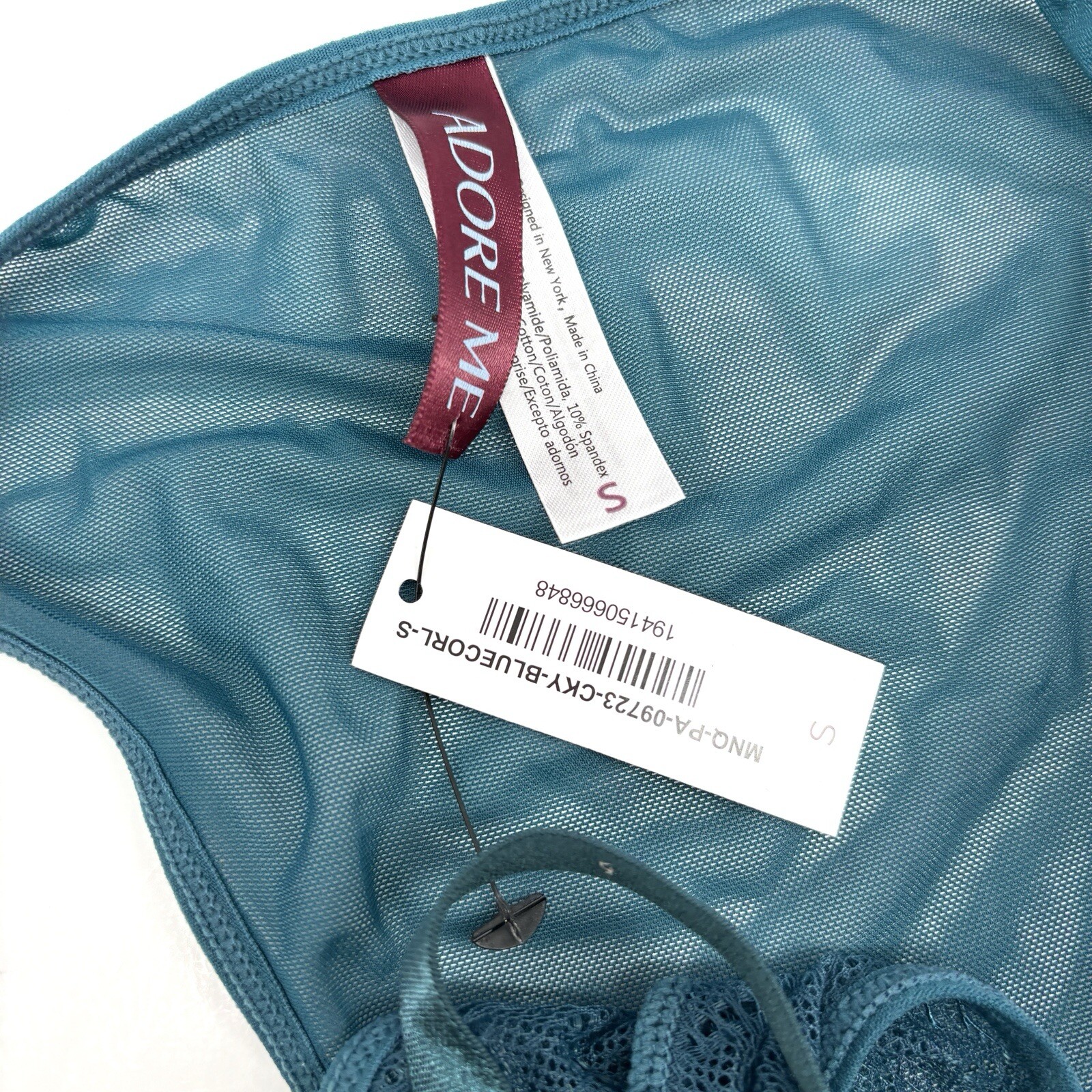 Adore Me Women’s Teal Blue Sexy Kaia Lace Mesh Strappy Underwear Size Small NWT
