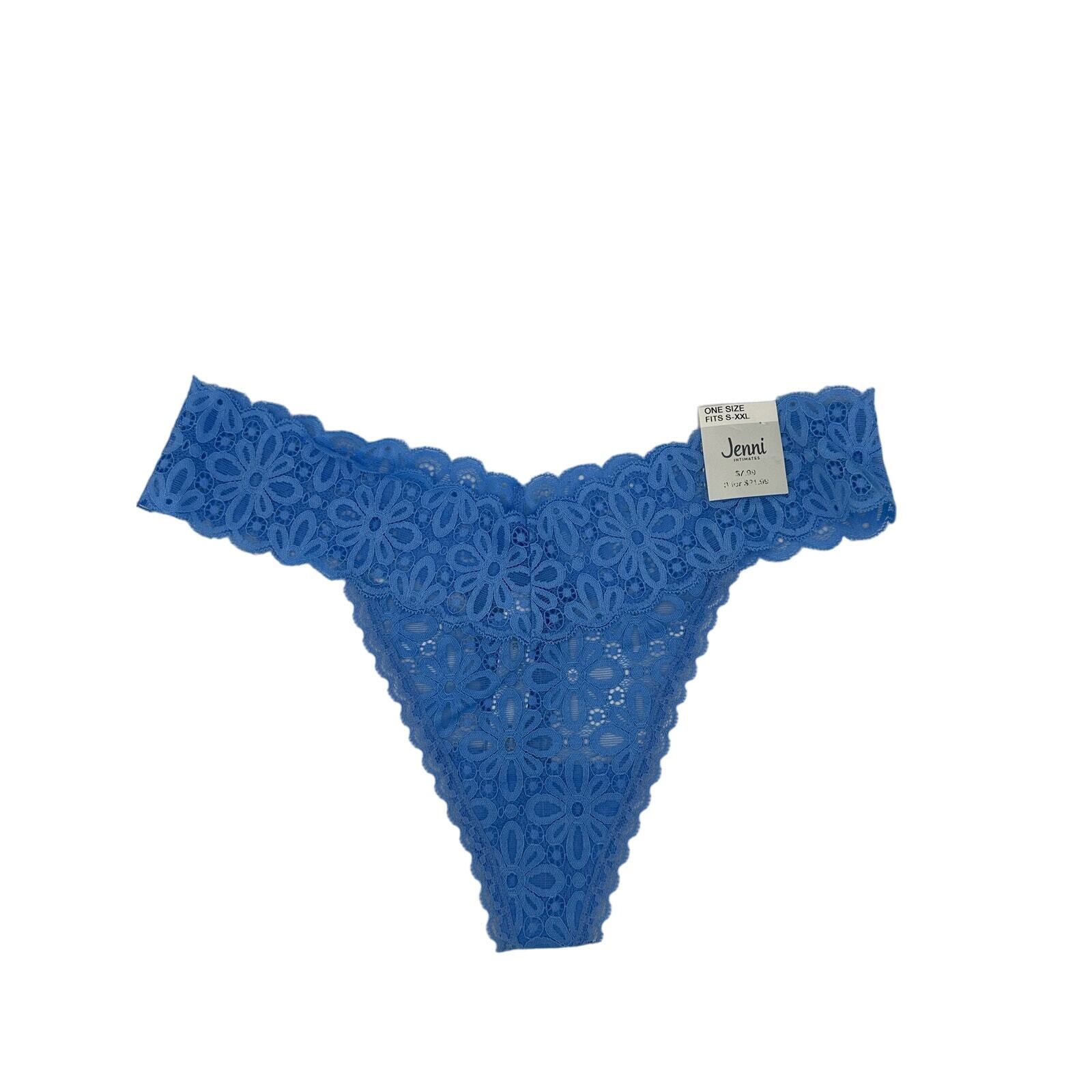 Jenni Plus Women’s Lace Thong Underwear, Blue, O/S S-XXL