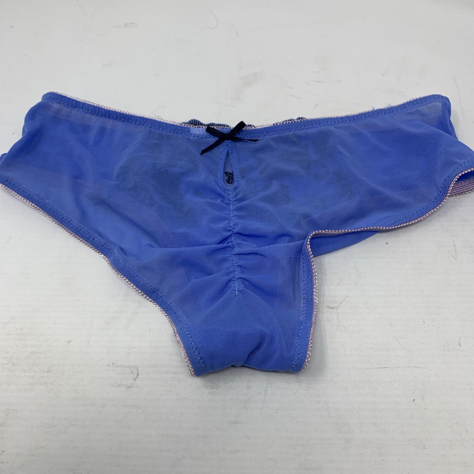 Biatta Intimates NEW Baby Blue Luxurious Sheer Lace Soft Modal Thongs Small