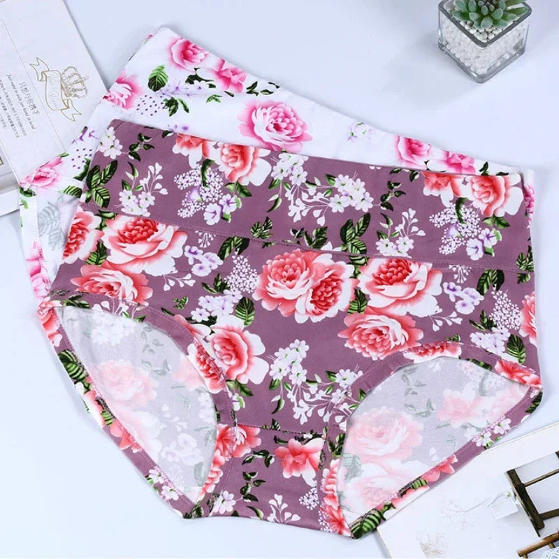 Bamboo Fiber Panties High Waist Floral Plus Size Breathable Women’s Underwear