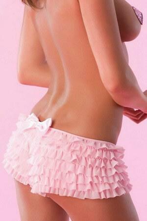 Velvet Kitten Pink Ruffle Boy Shorts W/ Bow