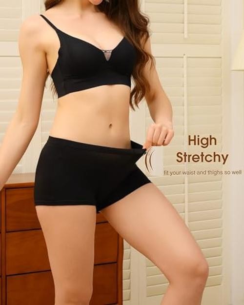 4 Pack Women’s Cotton Boyshorts Panties Boxer Briefs for Ladies Small Black