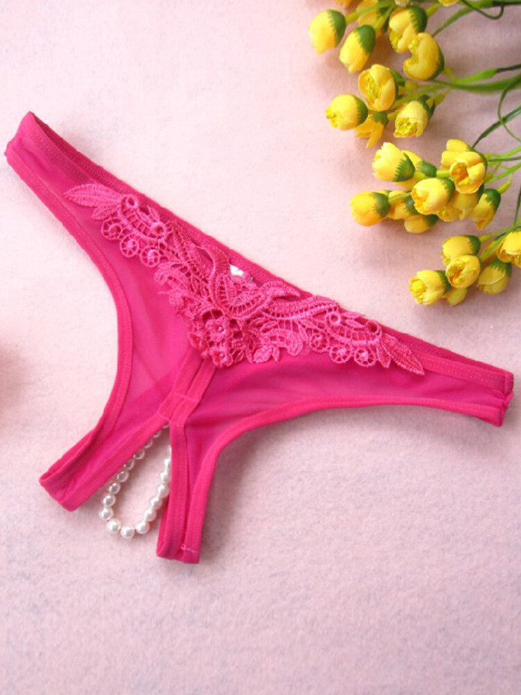 6/3Pack Women’s Crotchless Thongs G-string Knicker Pearl Panties Night Underwear