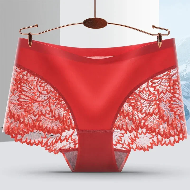 Mid Rise Silk Lace Panties Women Seamless Soft Stretch Breathable Comfort Briefs