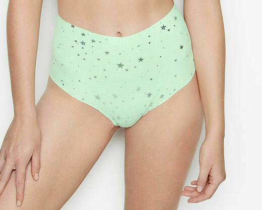 XL Green Star Foil Silver NO SHOW Victorias Secret High Waist Midi Brief Pantie