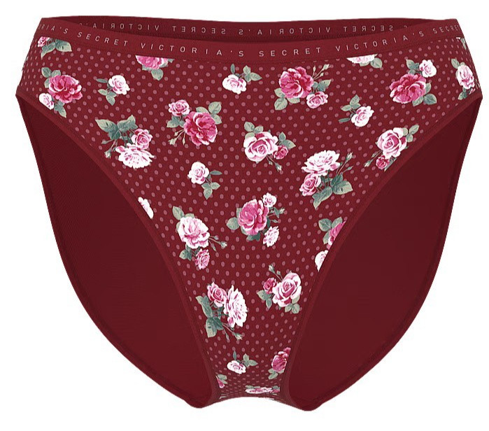 M Wine Rose Floral Stretch Cotton Victorias Secret High-Leg Waist Brief Pantie