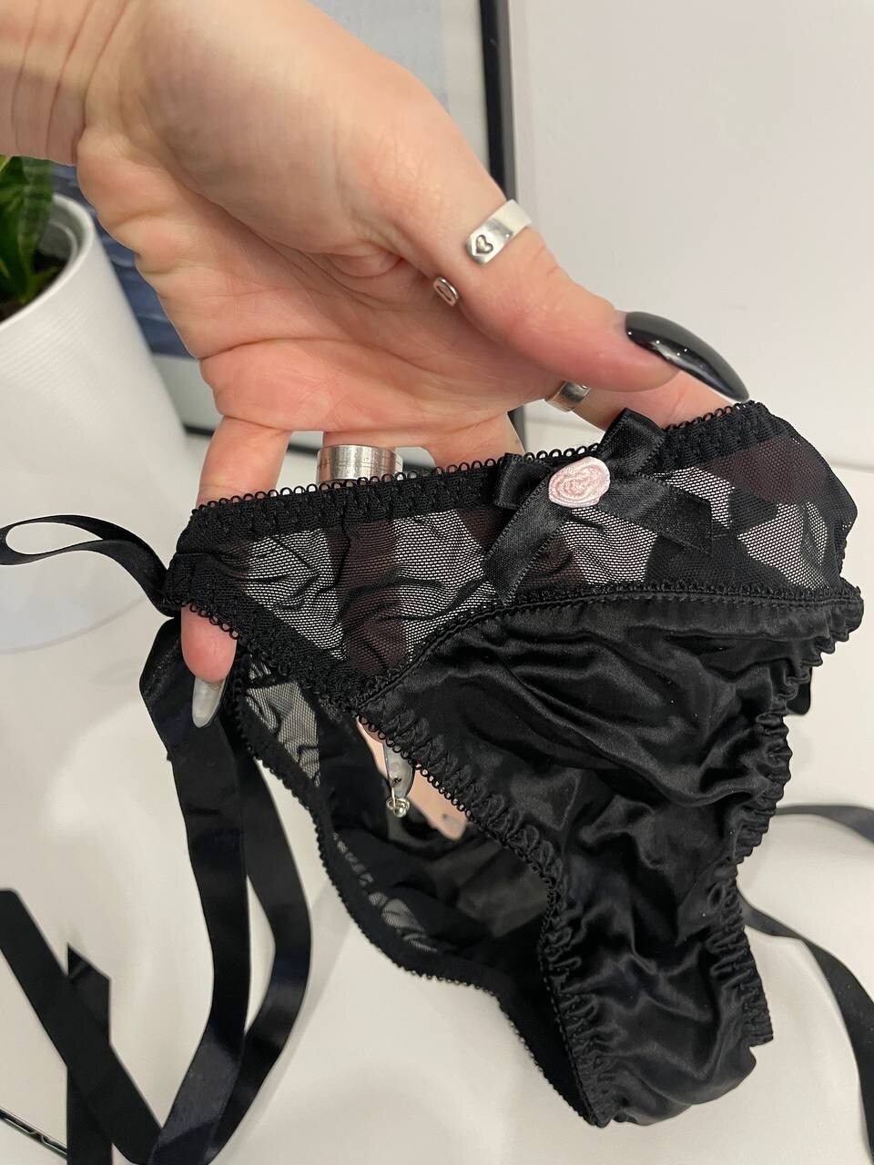 Agent provocateur transparent kitty tie side brief panties black pink bow-knot