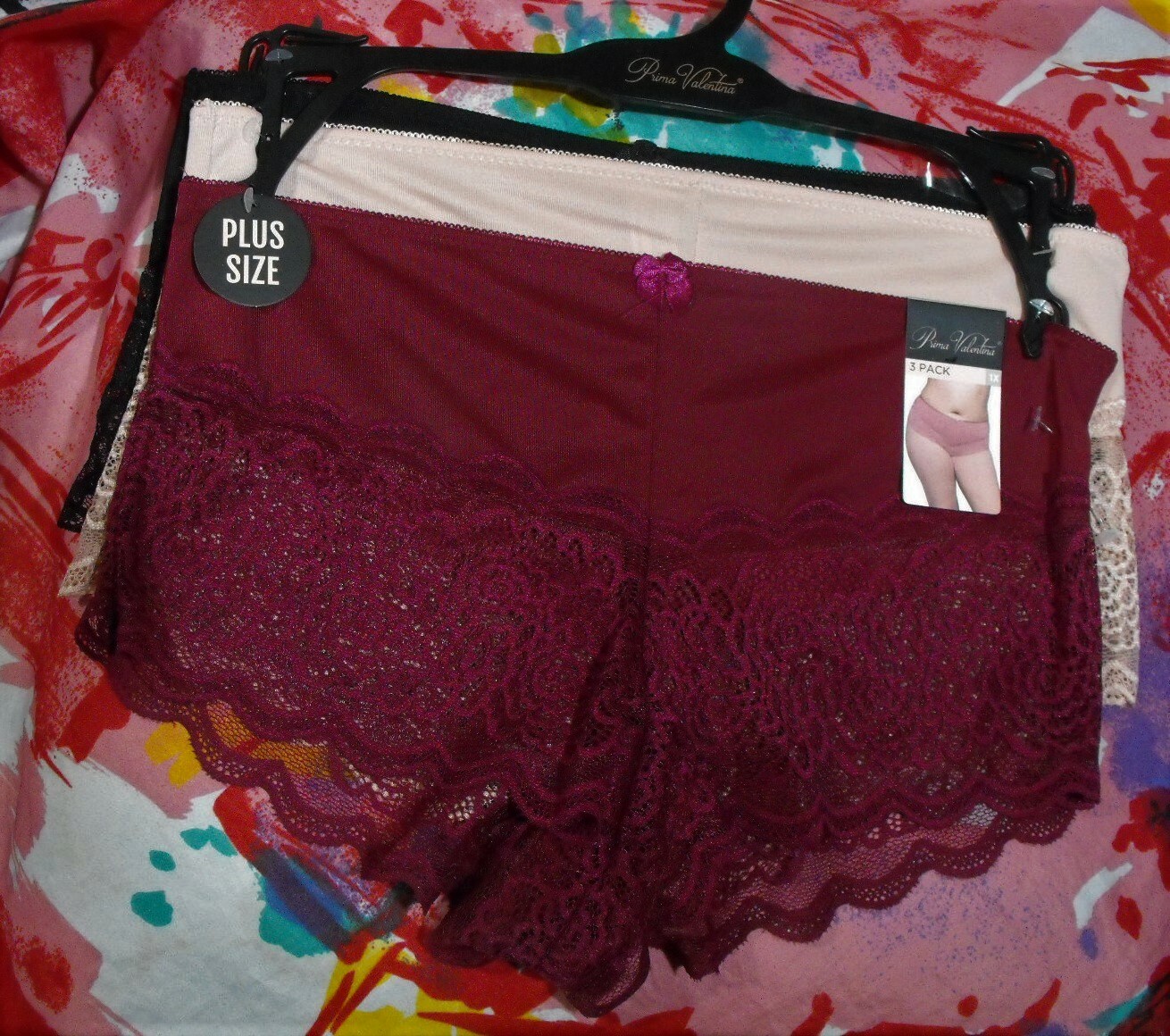 3 NEW PRIMA VALENTINA PLUS 841084X BURG LACE BACK DETAIL BOYSHORT PANTIES 1X