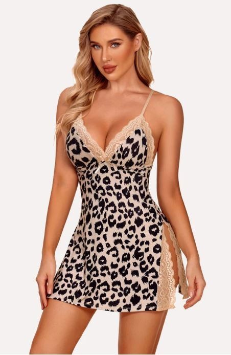 Avidlove Women Lingerie Lace Leopard Spaghetti Strap Nightgown Chemise Small