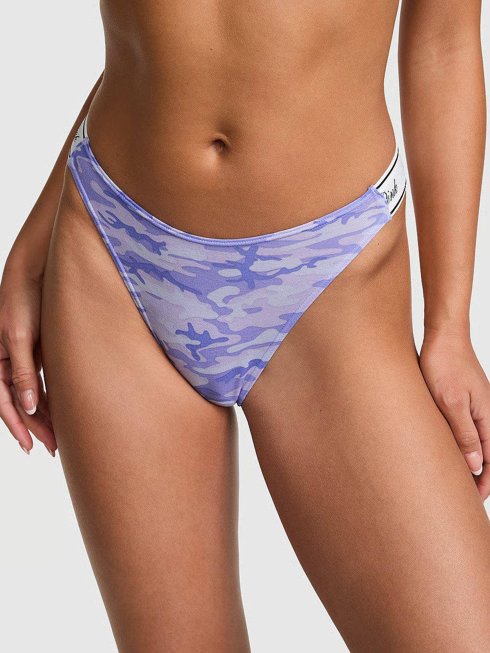 Victoria’s Secret PINK – S Logo Cotton High-Leg Purple Camo Thong Camouflage