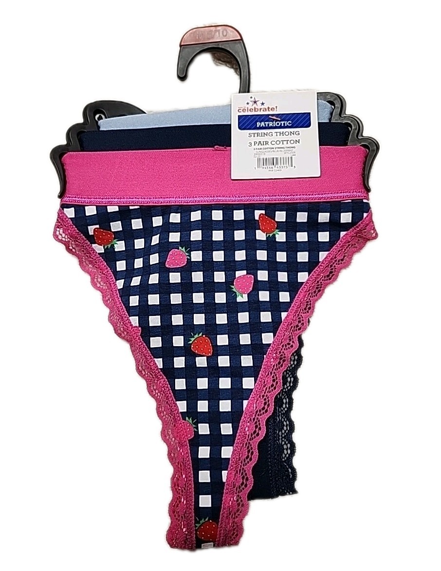 NWT Way To Celebrate String Thong Panties 3-Pack Cotton Size Medium Multicolor